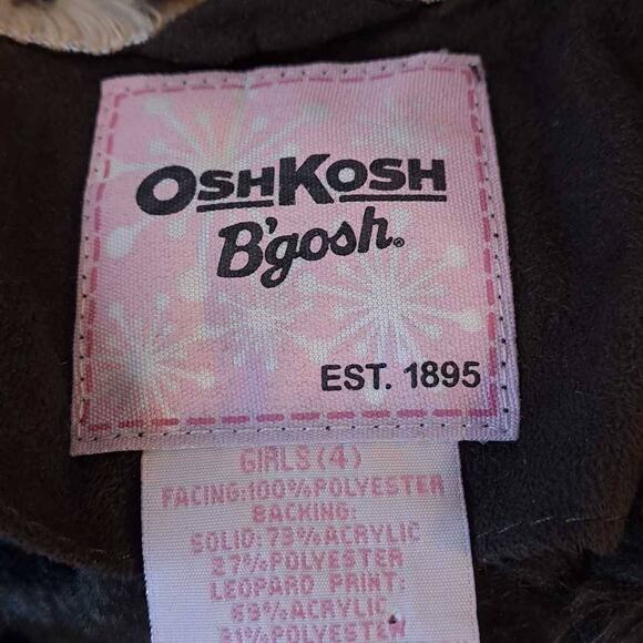 OshKosh B'gosh Girls Basic Coat Brown Leopard Hooded Mid-Length Long Sleeve 4 - Picture 7 of 10